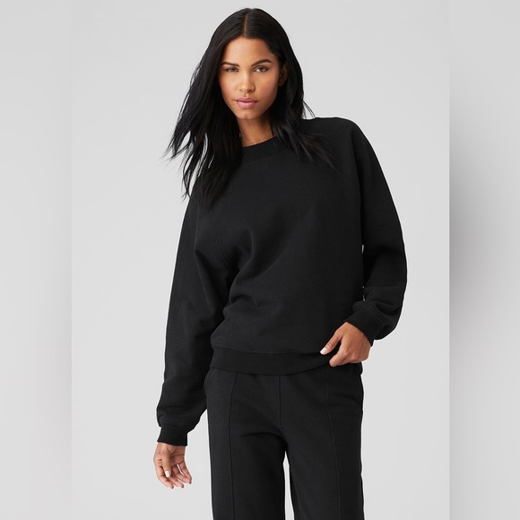 Alo Yoga Heavy Weight Free Time Crew Neck Pullover - Black Size XS NWT - Picture 1 of 8